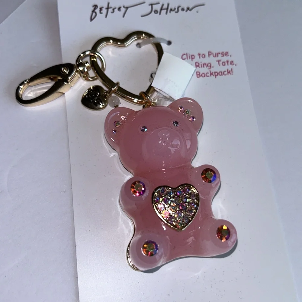 Betsey Johnson large pink gummy bear handbag charm key ring
